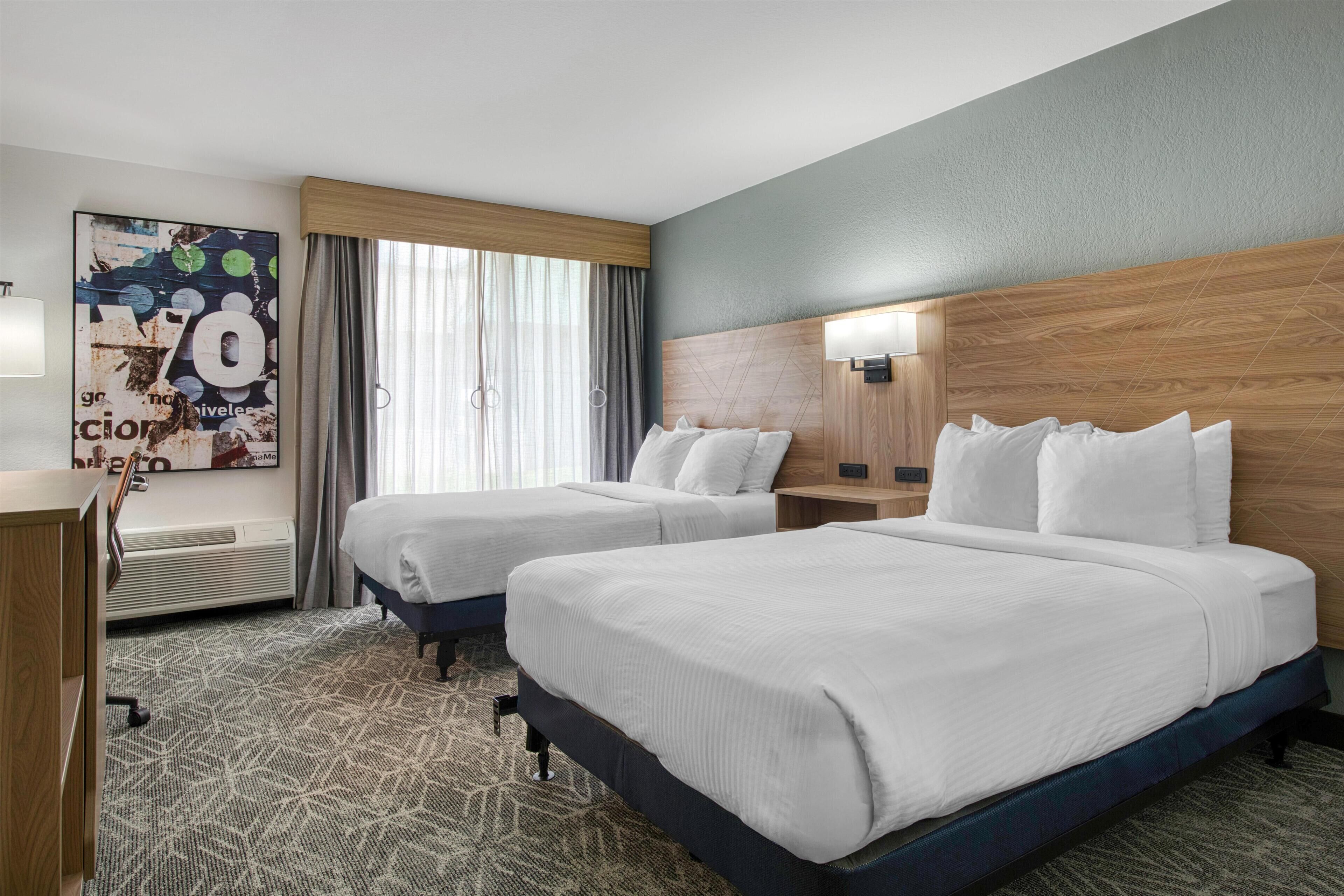 Standard Room, 2 Queen Beds, Non Smoking, Refrigerator & Microwave | Desk, blackout drapes, iron/ironing board, free WiFi
