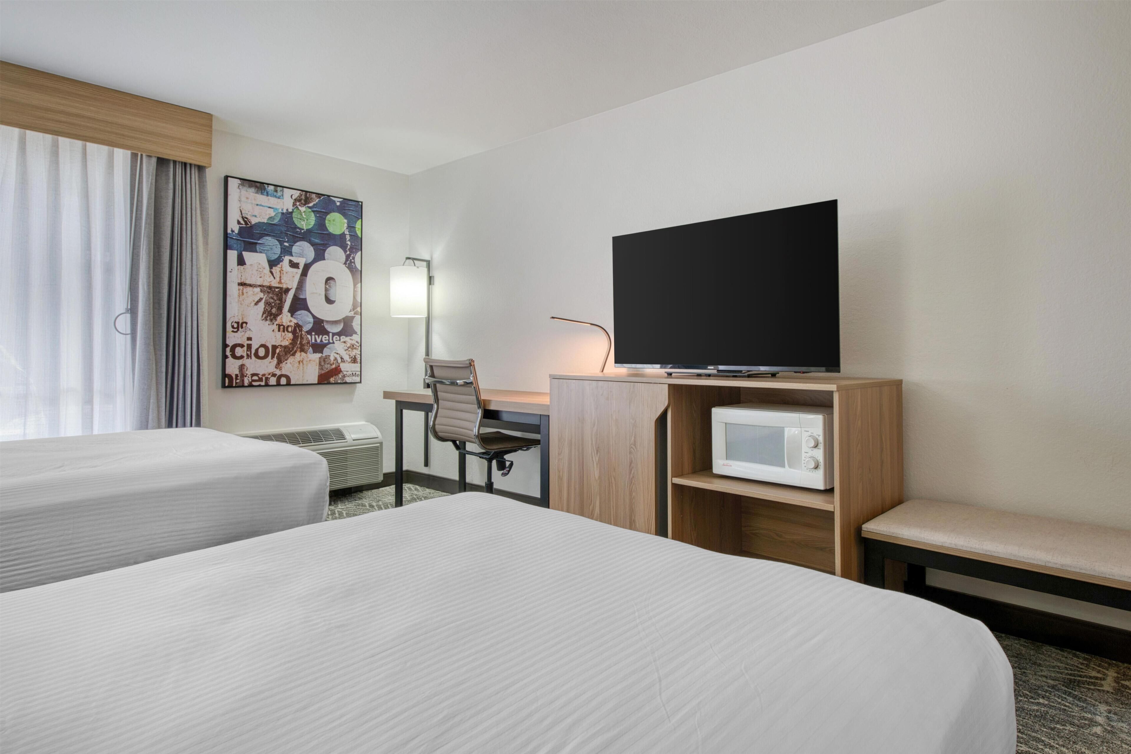 Standard Room, 2 Double Beds, Accessible, Refrigerator & Microwave (Walk-in Shower) | Desk, blackout drapes, iron/ironing board, free WiFi