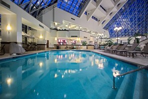 Indoor pool, open 6:00 AM to 9:00 PM, pool loungers