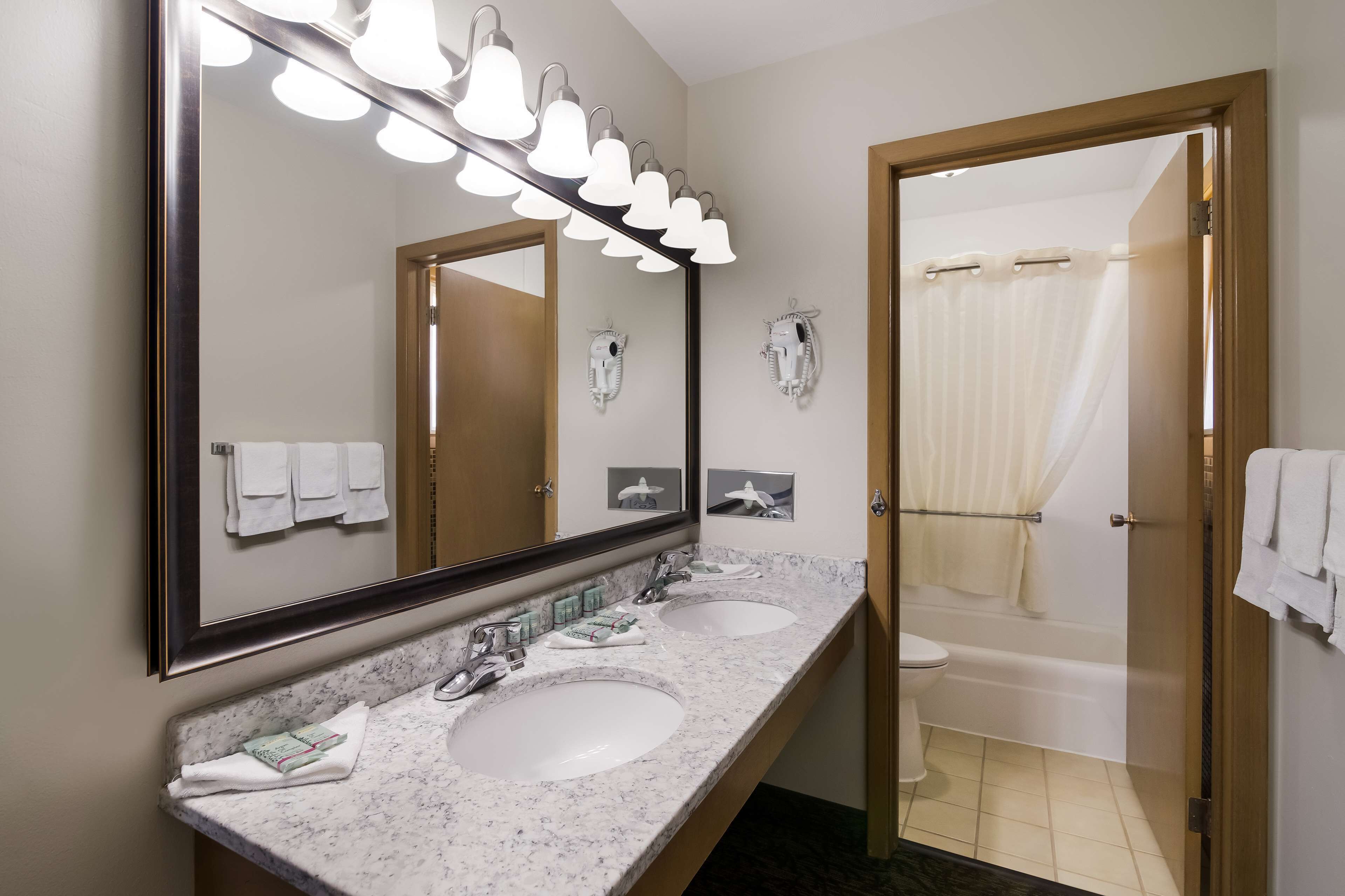 free toiletries, hair dryer, towels