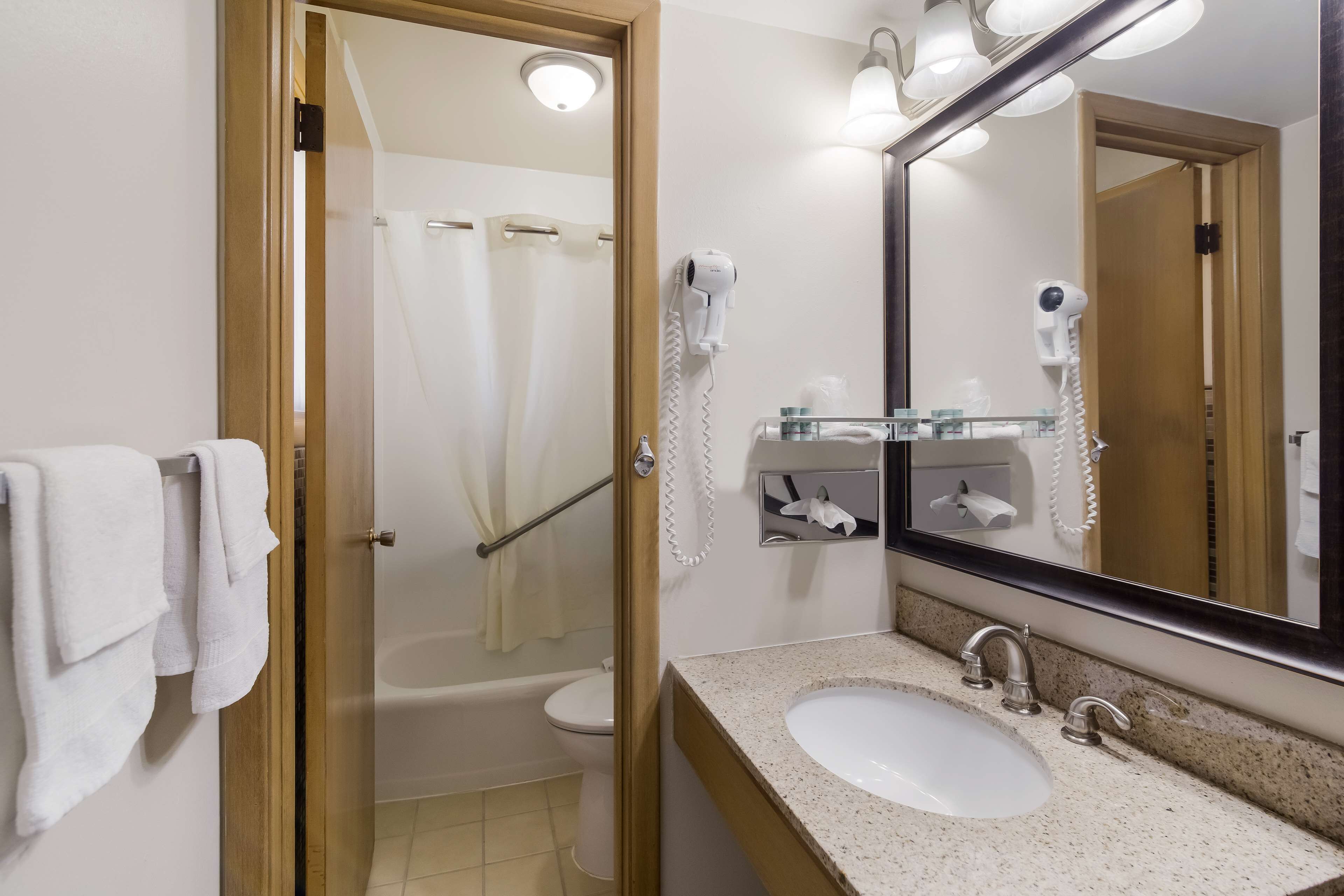 free toiletries, hair dryer, towels