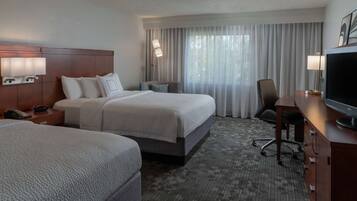 Hypo-allergenic bedding, desk, laptop workspace, iron/ironing board