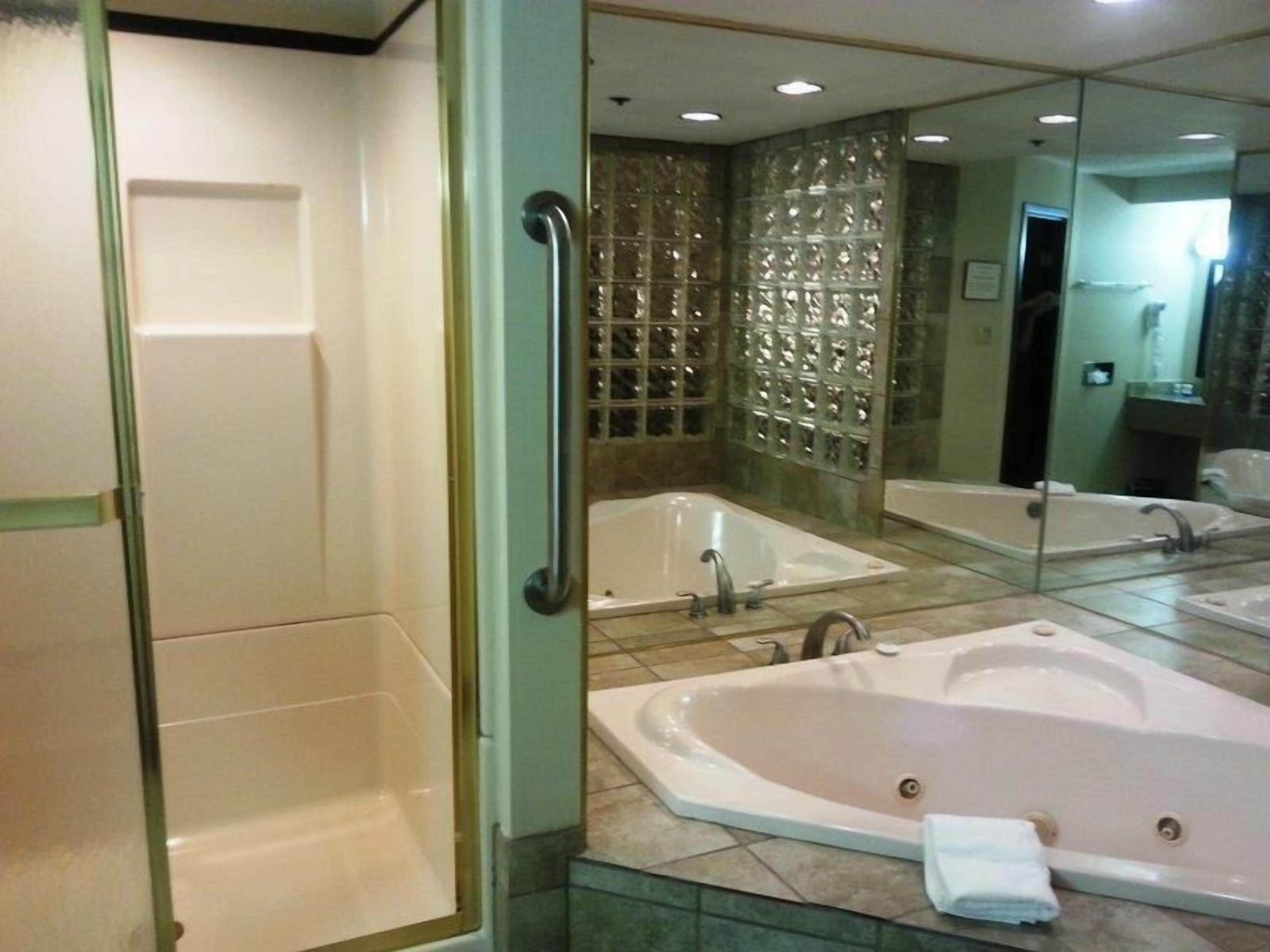 standard room, 1 king bed, non smoking, jetted tub | bathroom | combined shower/bathtub, free toiletries, hair dryer, towels
