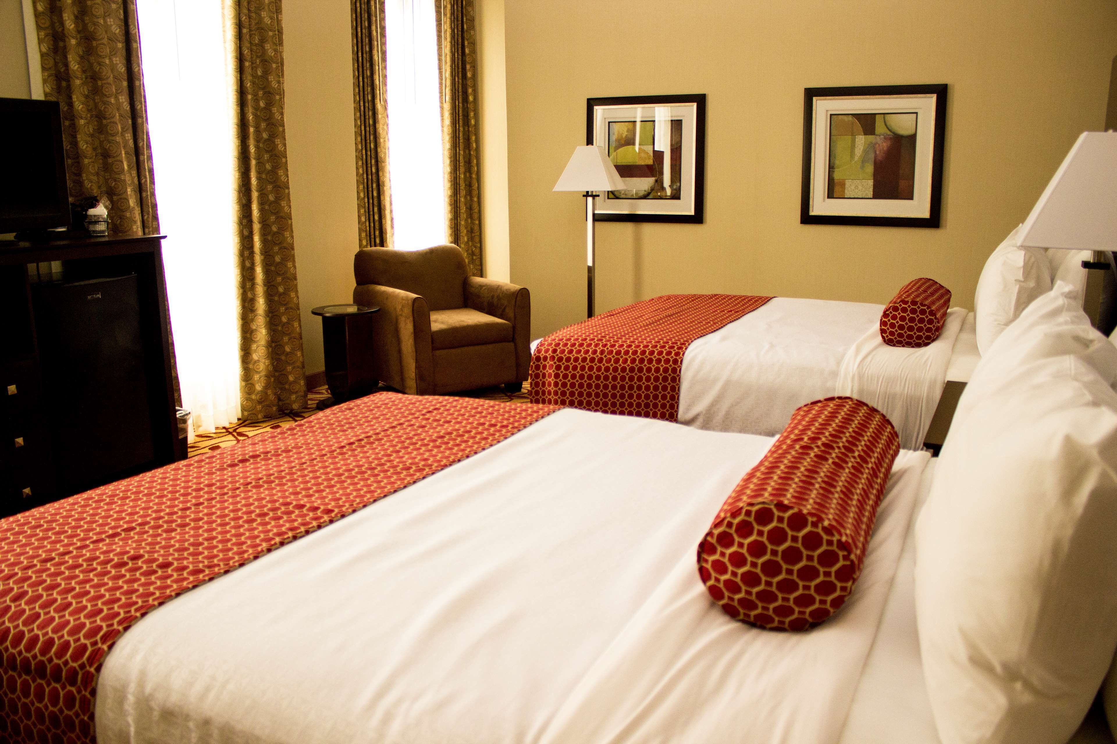 desk, laptop workspace, blackout curtains, iron/ironing board