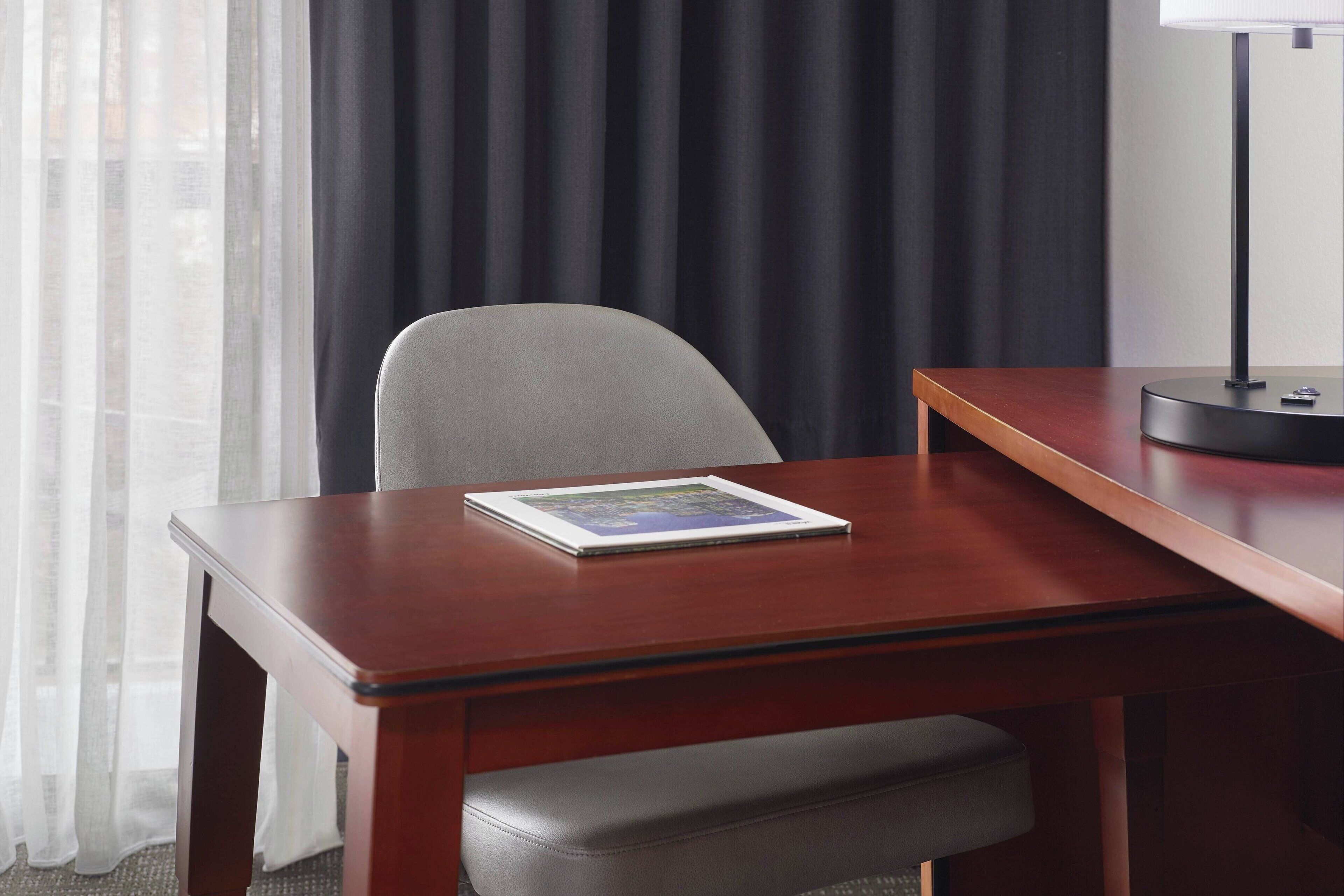 premium bedding, desk, laptop workspace, iron/ironing board