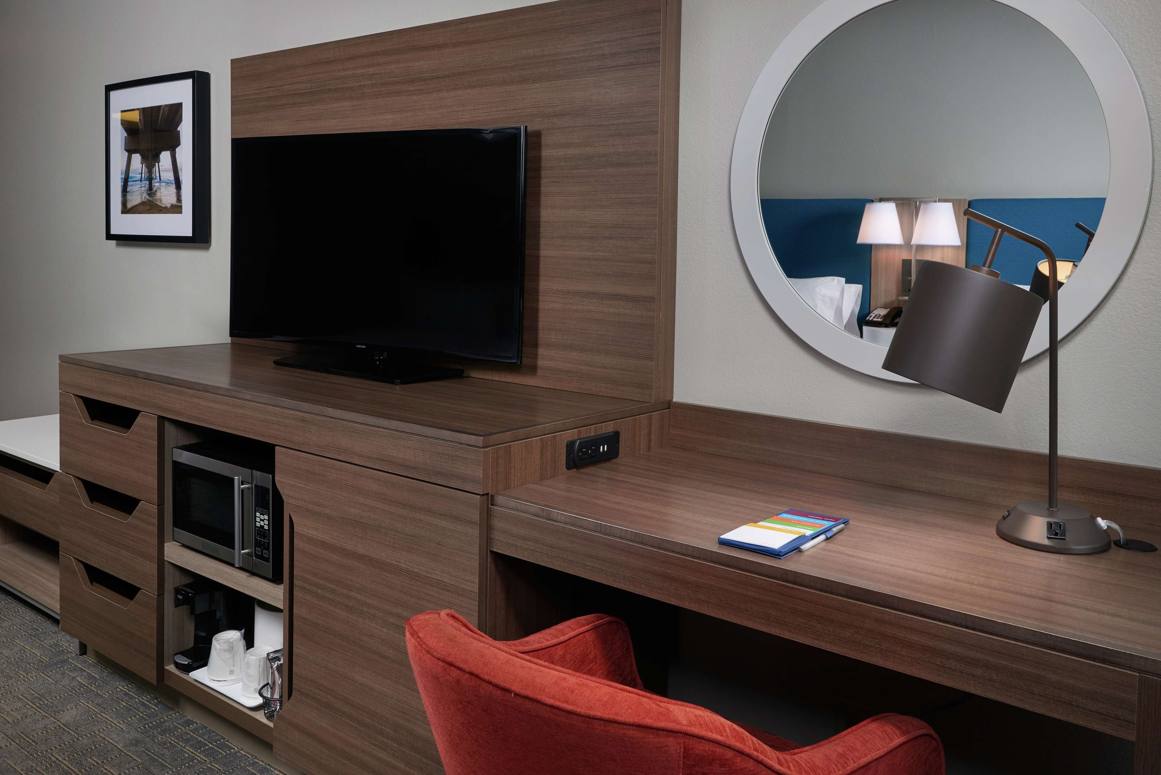 desk, blackout curtains, soundproofing, iron/ironing board