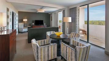 Desk, laptop workspace, blackout curtains, iron/ironing board