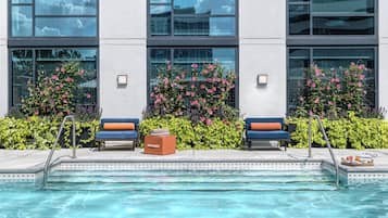 Outdoor pool, open 8:00 AM to 8:30 PM, pool umbrellas, sun loungers