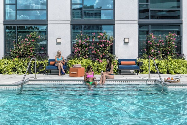 Outdoor pool, open 8:00 AM to 8:30 PM, pool umbrellas, sun loungers