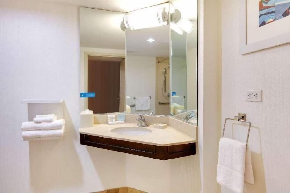 Shower, eco-friendly toiletries, hair dryer, towels