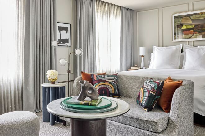 Frette Italian sheets, premium bedding, down comforters, minibar