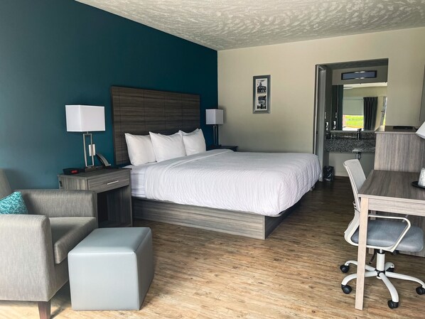 Individually decorated, individually furnished, desk, laptop workspace