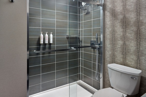 Combined shower/tub, hydromassage showerhead, free toiletries