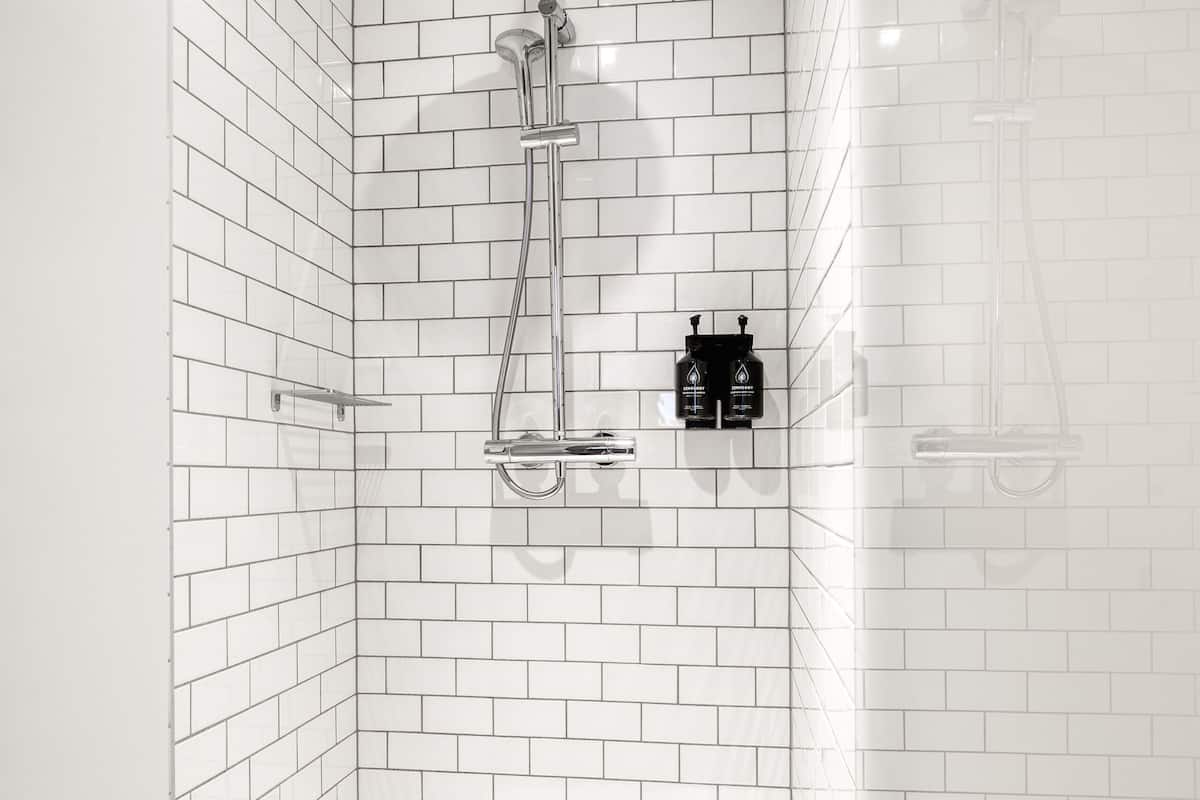 shower, rainfall showerhead, designer toiletries, hair dryer