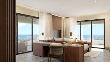 Presidential Suite Two Bedroom | Zona de estar | Televisión de pantalla plana de 42 pulgadas con canales por cable