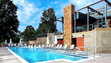 Outdoor pool, open 7 AM to 9 PM, pool umbrellas, sun loungers