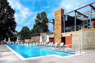 Outdoor pool, open 7 AM to 9 PM, pool umbrellas, sun loungers