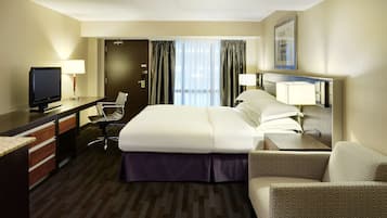 Down comforters, pillowtop beds, in-room safe, desk