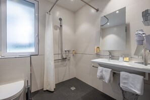 Family Room, 1 Queen Bed, Mountain View (with Sofabed) | Bathroom | Eco-friendly toiletries, hair dryer, slippers, towels