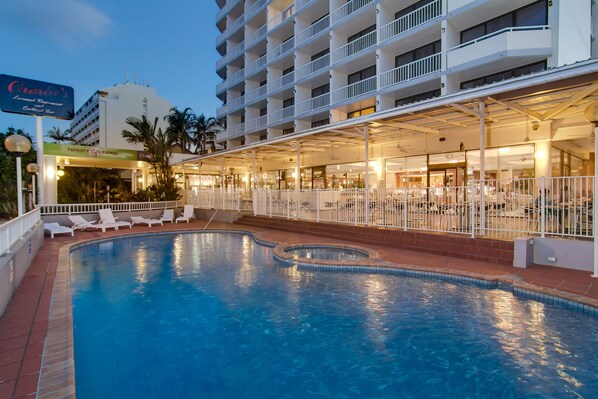 Outdoor pool, sun loungers