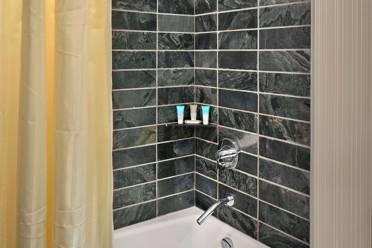 deluxe suite, 1 king bed | bathroom | combined shower/bathtub, designer toiletries, hair dryer, bathrobes