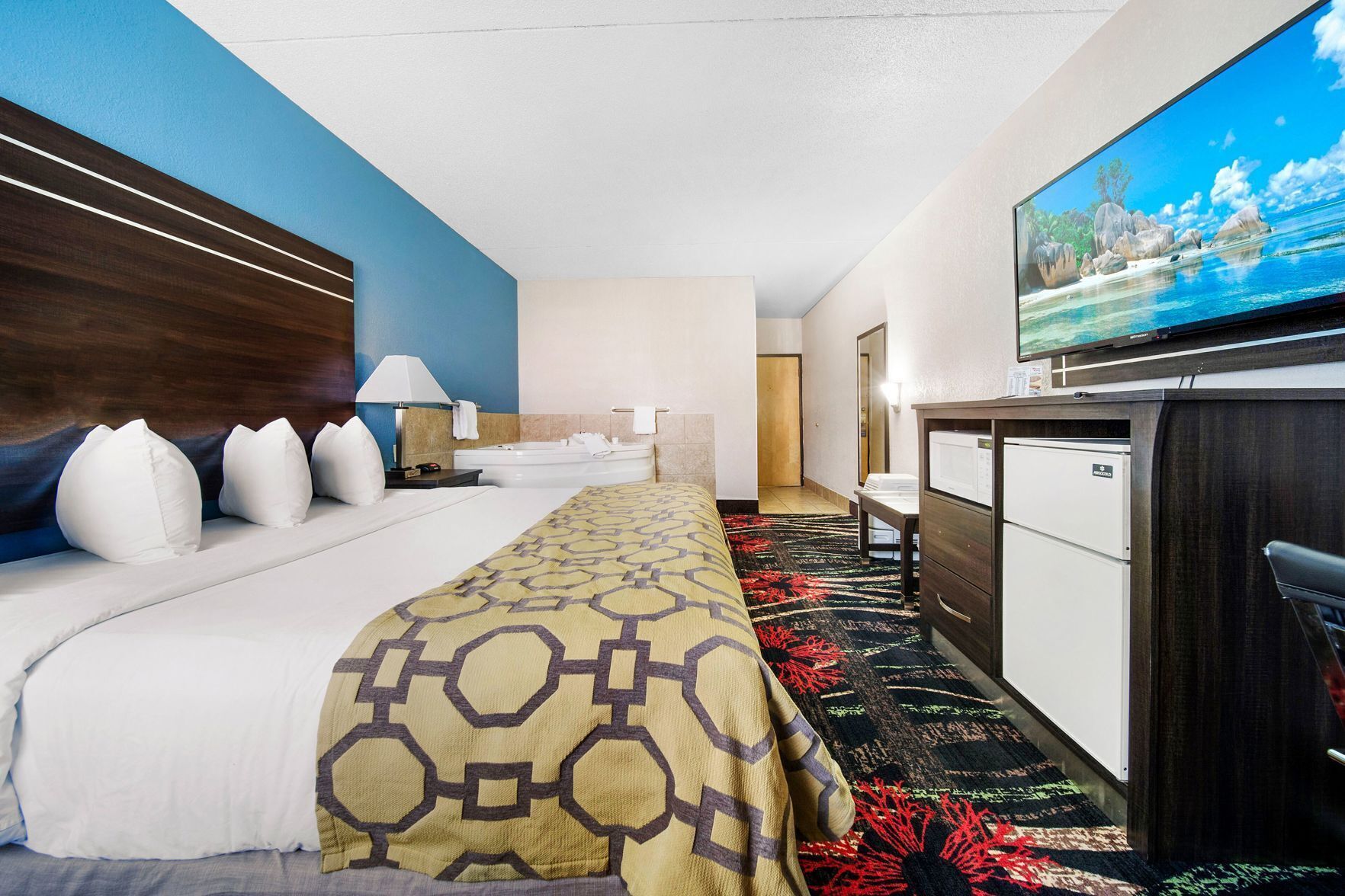 Pillow-top beds, desk, blackout curtains, iron/ironing board