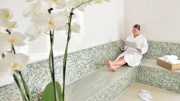 Sauna, steam room, body treatments, body scrubs, facials