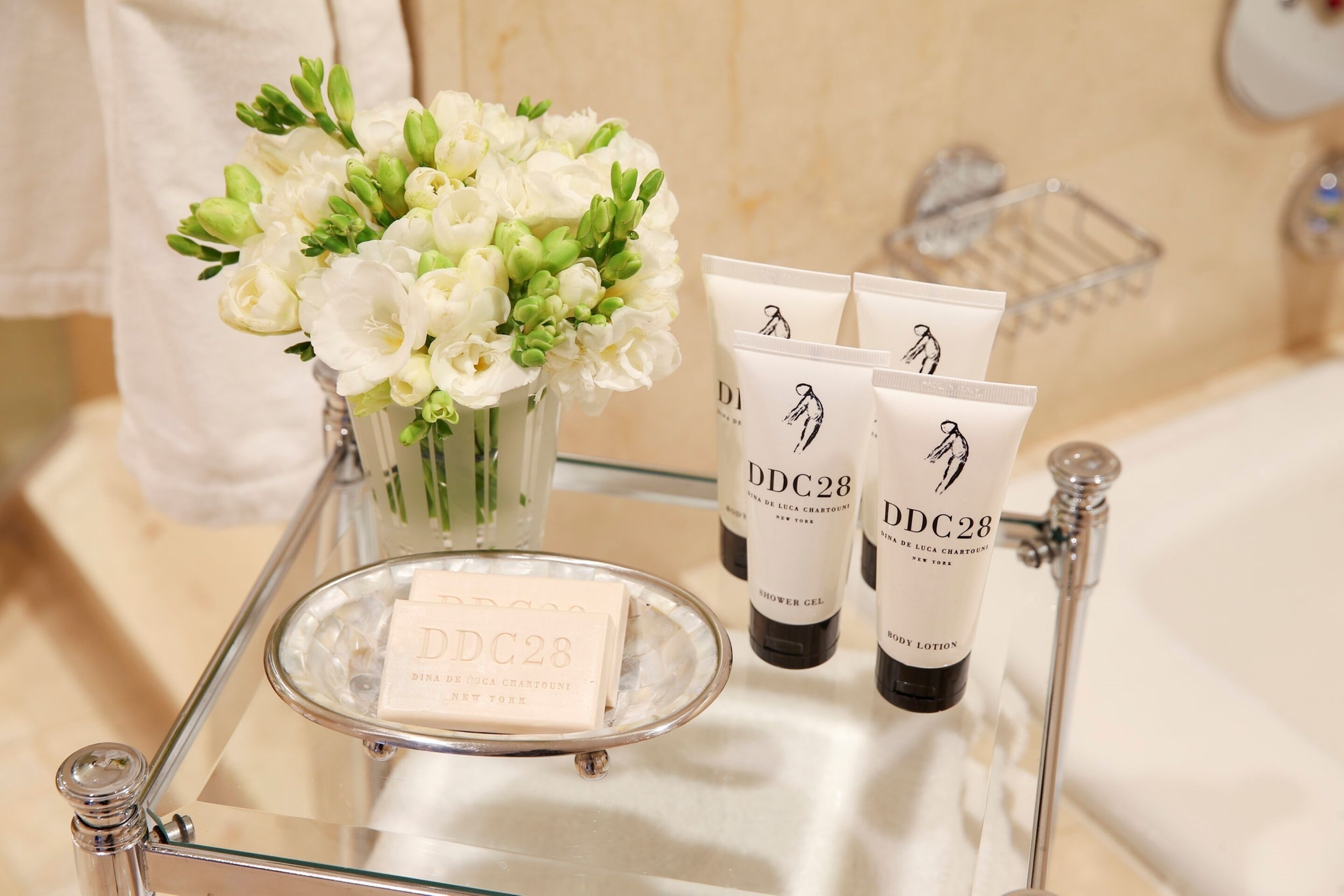 bathtub, designer toiletries, hair dryer, bathrobes