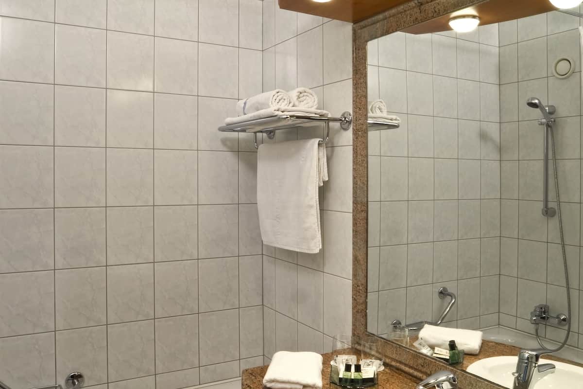 combined shower/bathtub, eco-friendly toiletries, hair dryer, bathrobes