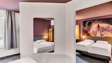 Desk, blackout drapes, soundproofing, free WiFi