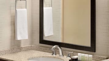 Eco-friendly toiletries, hair dryer, towels, soap