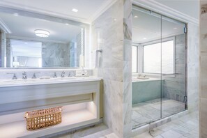 Suite, 1 King Bed, Ocean View (Catalina) | Bathroom | Combined shower/bathtub, designer toiletries, hair dryer, bathrobes - Surf & Sand Laguna Beach (Laguna Beach)