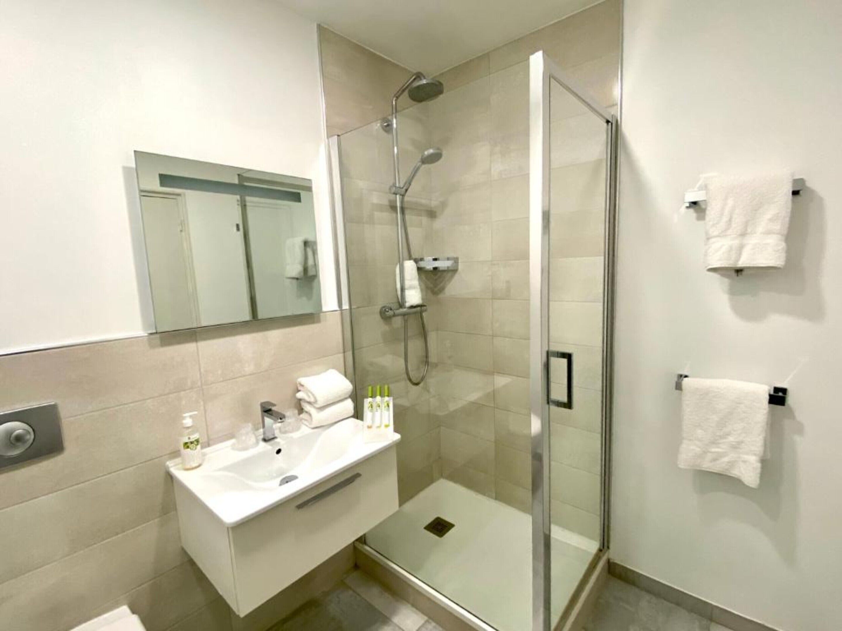 free toiletries, hair dryer, towels