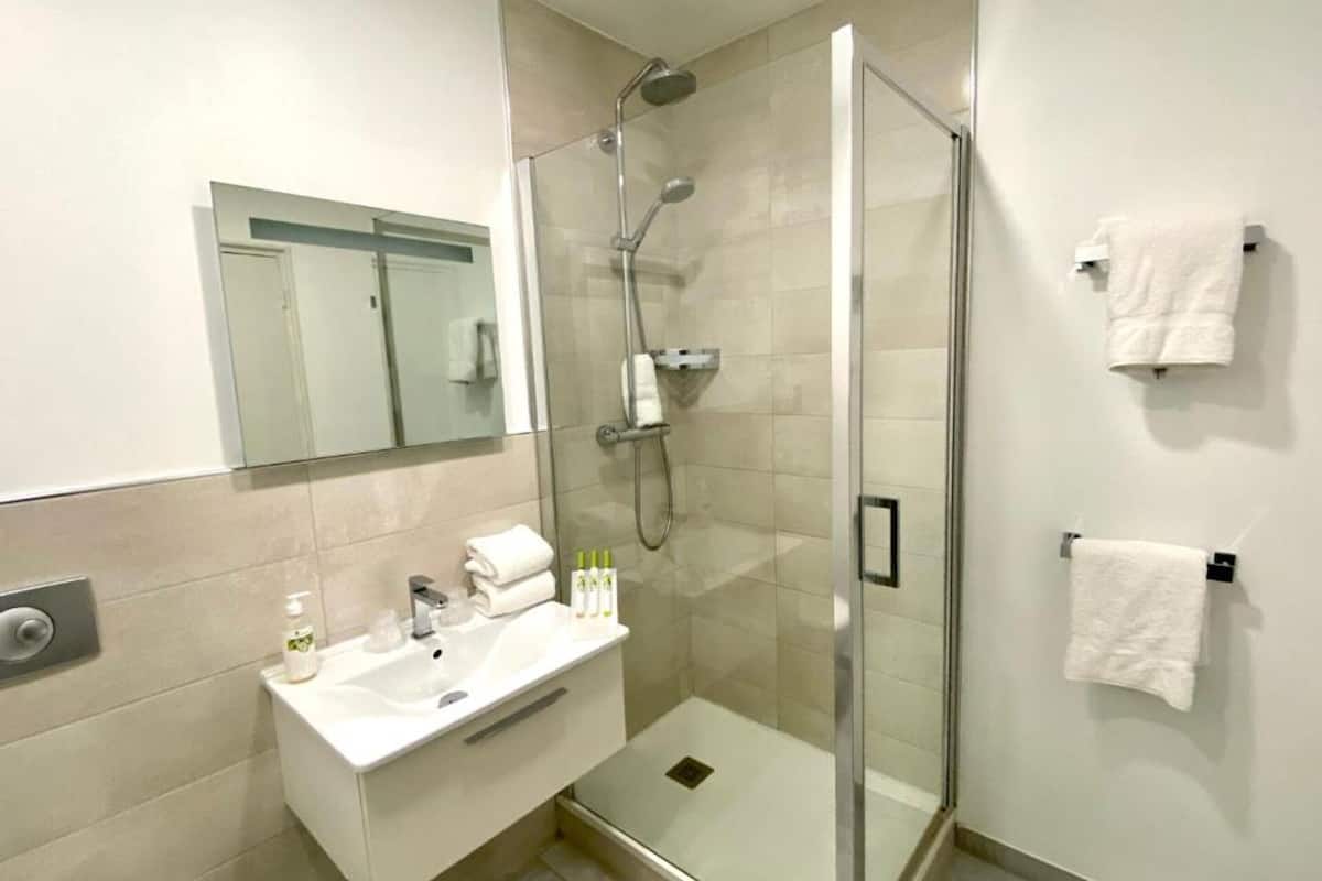 free toiletries, hair dryer, towels