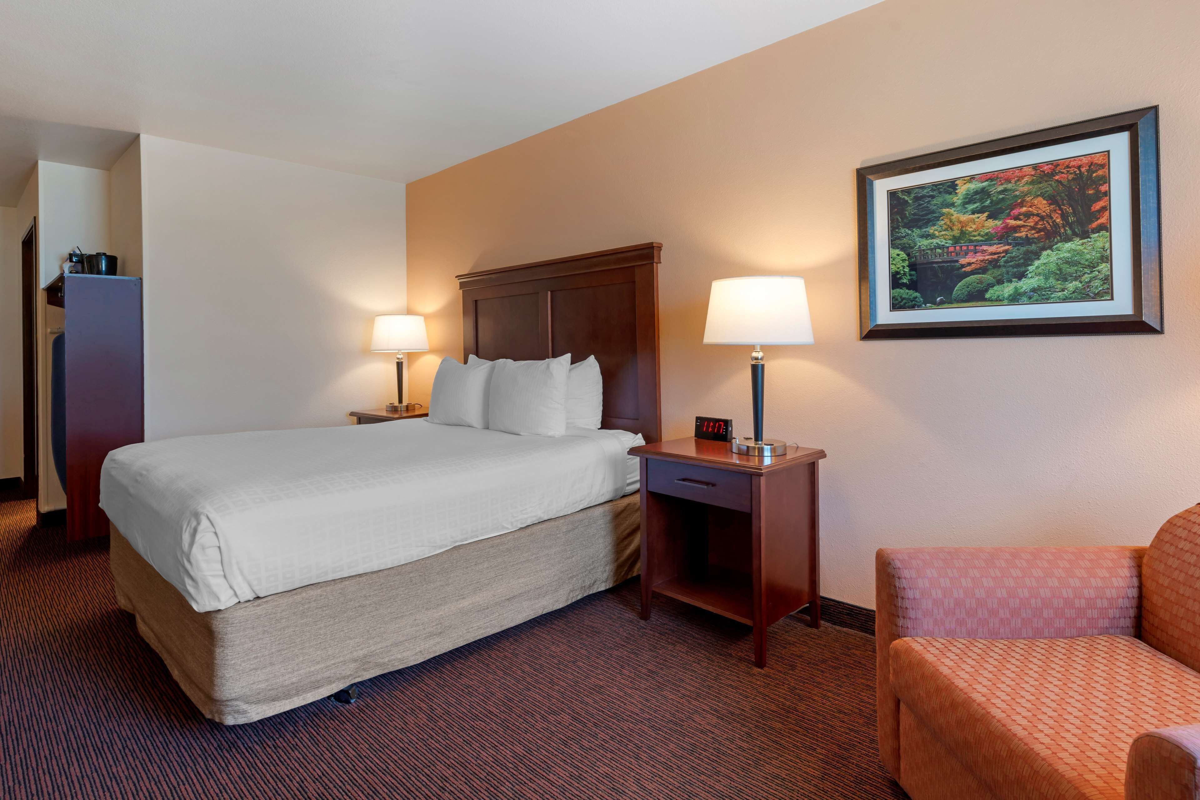 standard room, 1 queen bed, non smoking, refrigerator & microwave | in-room safe, desk, laptop workspace, iron/ironing board