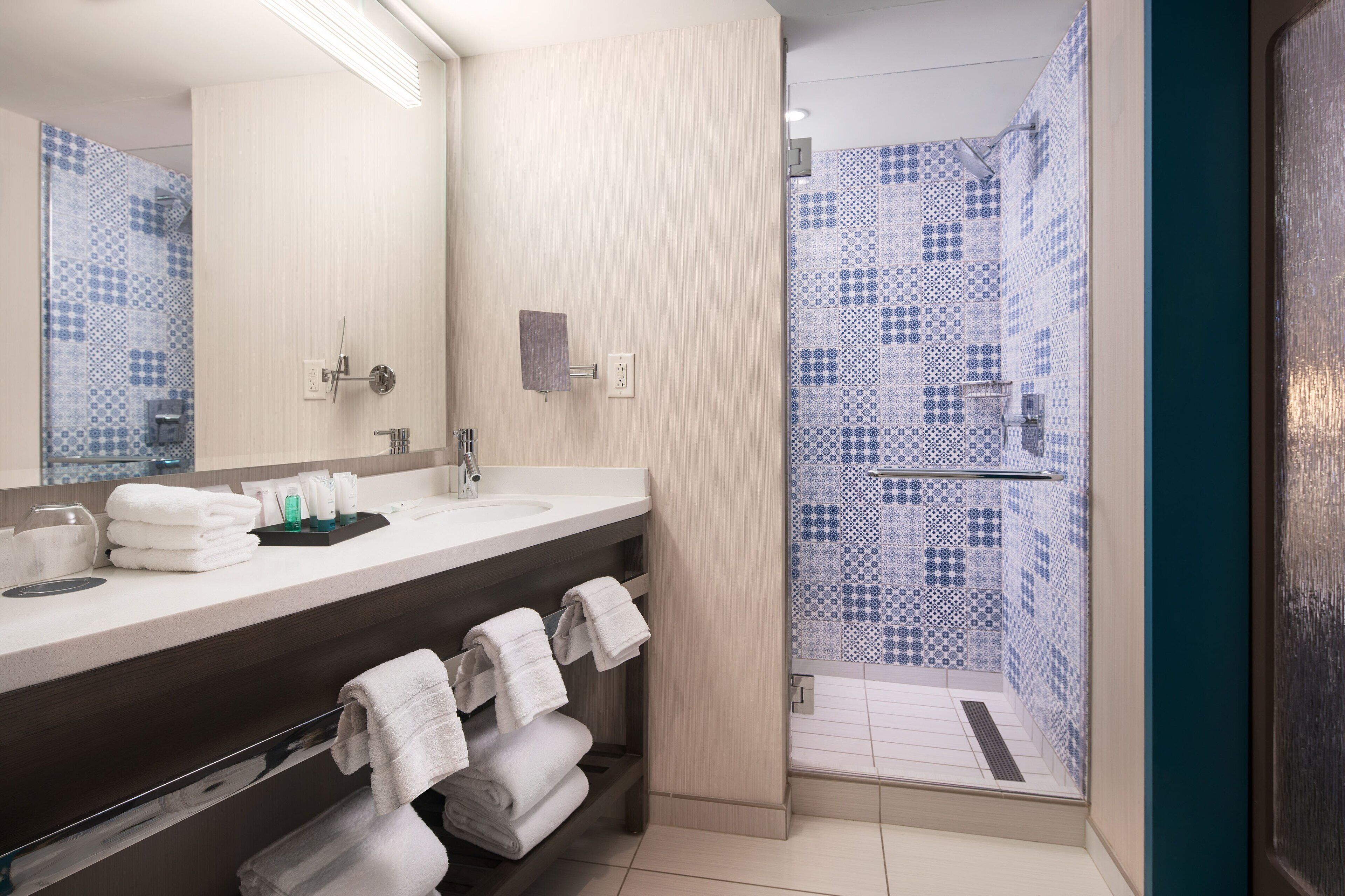 free toiletries, hair dryer, towels