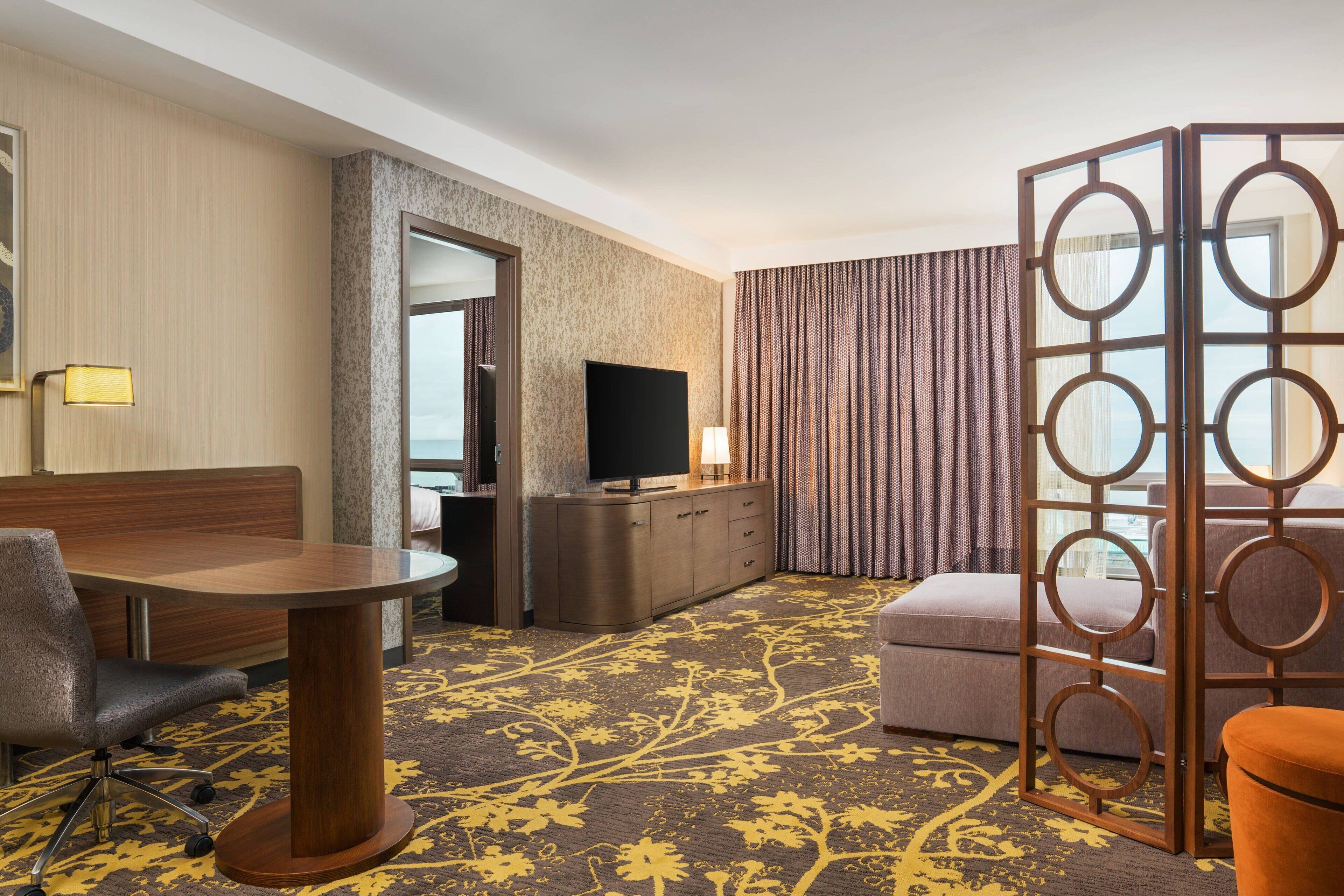 suite, 1 king bed with sofa bed, non smoking, city view | living area | 46-inch lcd tv with premium tv channels, tv