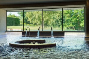 Indoor pool, outdoor pool, sun loungers