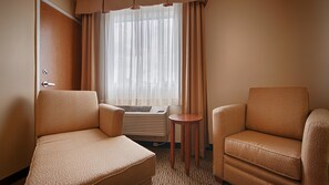Premium bedding, pillowtop beds, desk, blackout drapes
