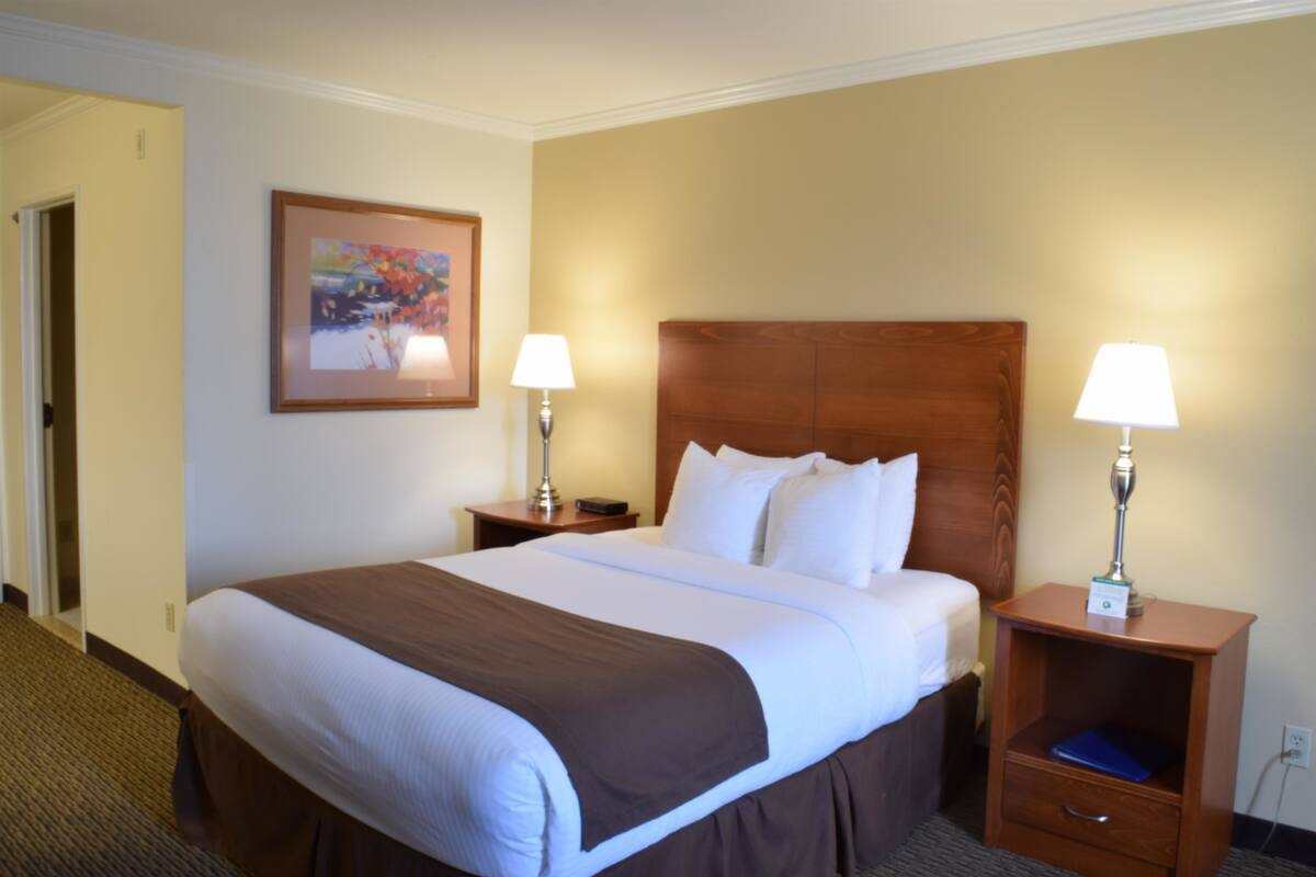 Premium bedding, pillowtop beds, desk, blackout drapes