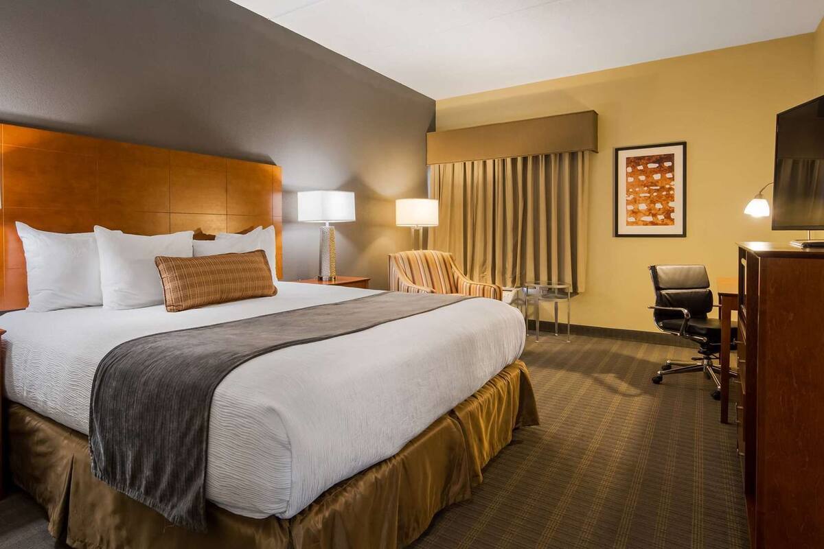 Hypo-allergenic bedding available, in-room safe, desk, laptop workspace
