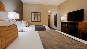 Habitación estándar, 2 camas de matrimonio, no fumadores, frigorífico y microondas | Ropa de cama hipoalergénica, caja fuerte, escritorio