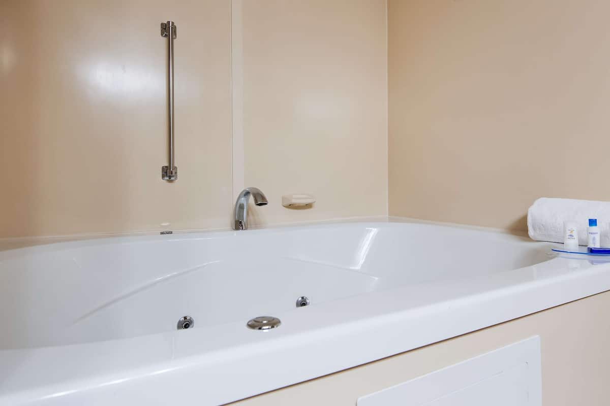 standard room, 1 king bed with sofa bed, non smoking, jetted tub (with sofabed) | bathroom | combined shower/bathtub, spring water bathtub, hair dryer, towels