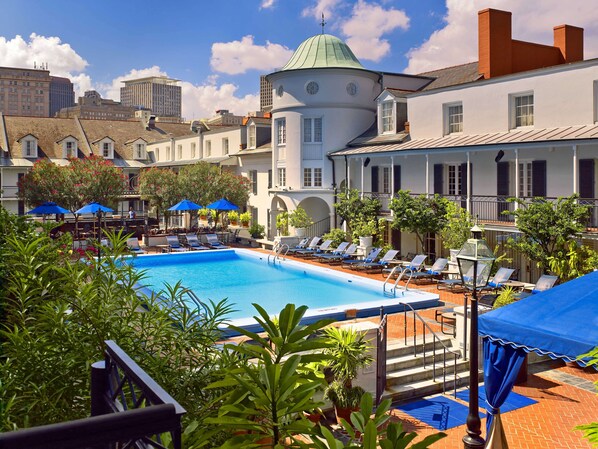 Outdoor pool, open 11:00 AM to 7:00 PM, pool umbrellas, sun loungers