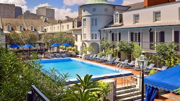 Outdoor pool, open 11:00 AM to 7:00 PM, pool umbrellas, sun loungers