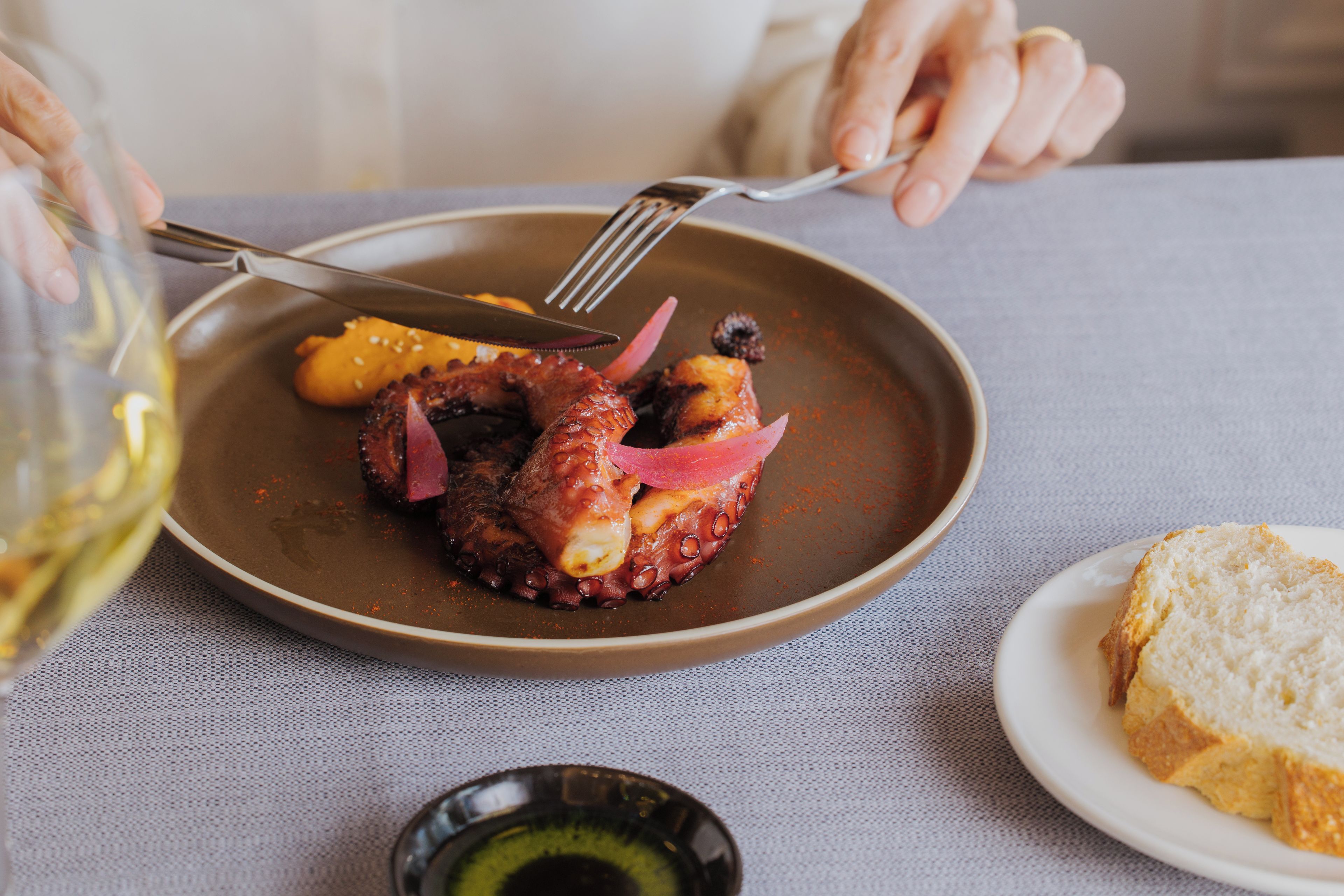 A plate with food and a fork.