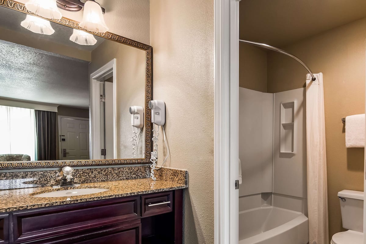 eco-friendly toiletries, hair dryer, towels