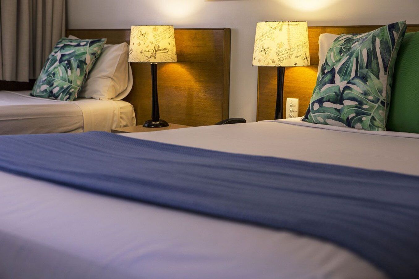 Premium bedding, pillowtop beds, desk, laptop workspace