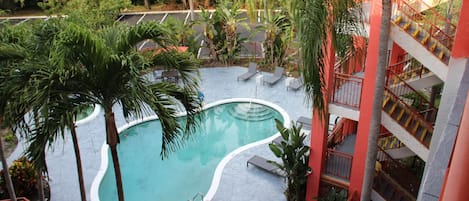 Outdoor pool, sun loungers