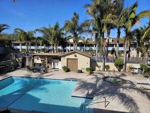Outdoor pool, sun loungers